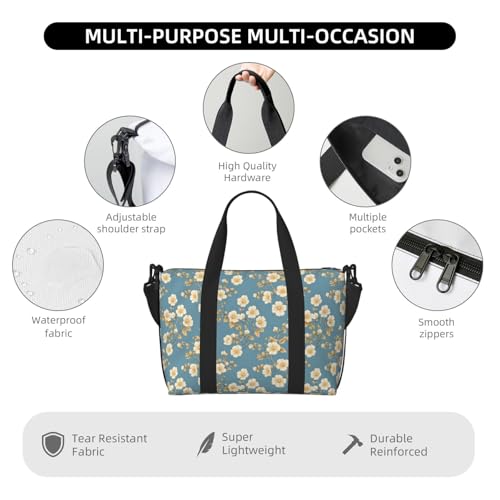 Travel Duffle Bags For Women Men - Classy Blossom White Print Personal Item Weekender Overnight Gym Carry On Airport Tote Bag With Strap For Yoga, Travel, Business Trips3