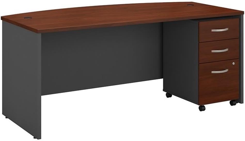 Bush Business Furniture Series C 72W x 36D Bow Front Desk with Mobile File Cabinet in Hansen Cherry