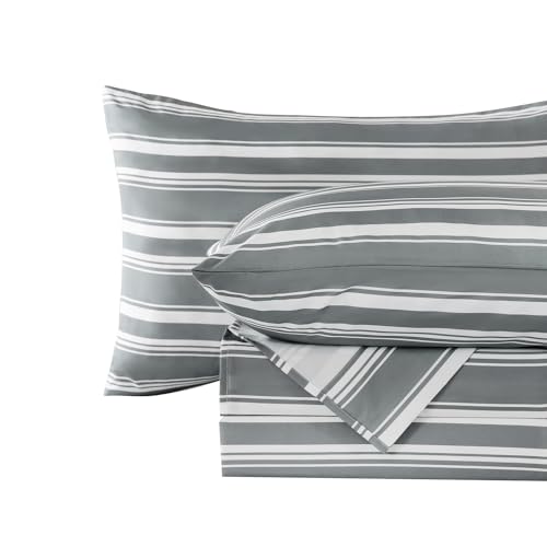 Image of MCO 4Pieces Striped Sheets Set, Breathable Queen Sheet Set with 16 inch Deep Pocket,Modern & Luxury, Brushed Microfiber Bedding Set(Queen, Gray)