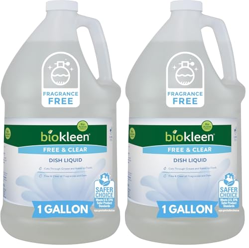 Image of Biokleen Free & Clear Dish Soap - Dish Liquid, Dishwashing Cleaner, Eco-Friendly, Non-Toxic, Plant-Based, No Artificial Fragrance, Colors or Preservatives, Unscented (Pack of 2)