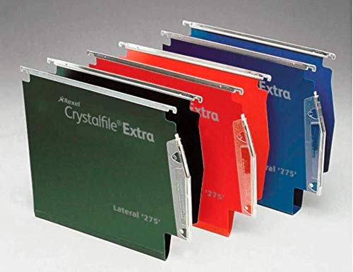 Rexel 275 Lateral Hanging Files with Tabs and Inserts, 15 mm V-base, Polypropylene, Green, Crystalfile Extra, Pack of 25, 70637