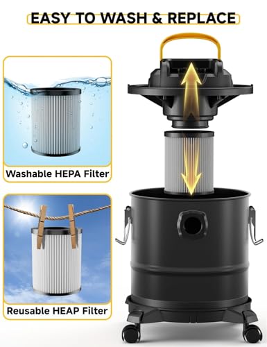 Image of Cordless Ash Vacuum for Pellet Stoves, for DEWALT 20V Max Battery, Pellet Stove Vacuum Cleaner with 2 HEPA Filters, Powerful Suction, 4 Gallons & 4 Wheels, 38 inch Hose for Wood Fireplaces, BBQ Grills