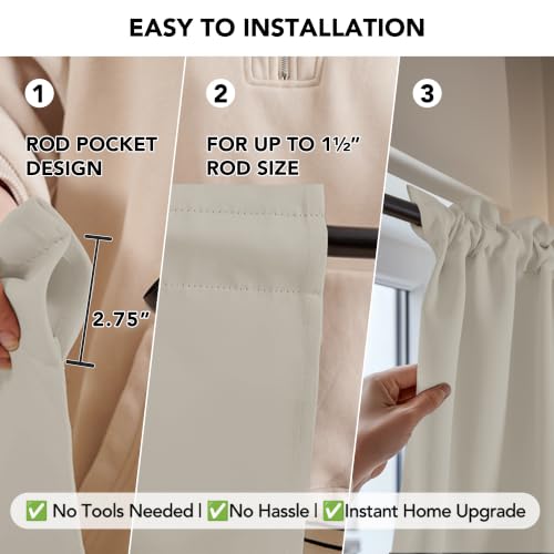 Image of Deconovo Blackout Short Curtains, Light Beige Rod Pocket Curtains, 38 x 45 Inch, Sun Blocking Thermal Drapes for Living Room, Window Curtain for Bedroom, 2 Panels
