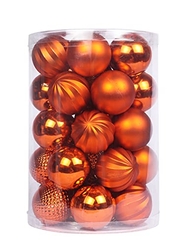 YYCRAFT 34ct Christmas Ball Ornaments 4CM for Xmas Tree Christmas Decorations Shatterproof Hooks Included (Orange, S)