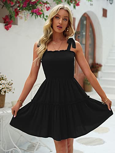 Image of Womens Summer Casual Dresses Spaghetti Strap Smocked Mini Dress