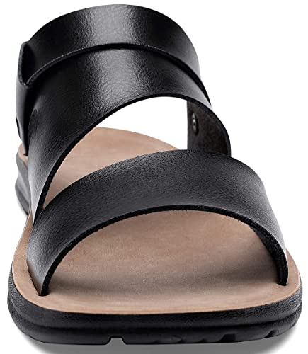 Huohuli Men's Sandals Leather Comfort Outdoor Slide Sandals Open Toe Slip-On Sandals Black&Brown 43 #TOP2