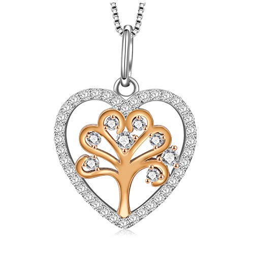 Preisvergleich Produktbild Ategazza Lebensbaum Halskette Silber 925 Herz Anhänger Rosegold Zirkonia Damen GC23