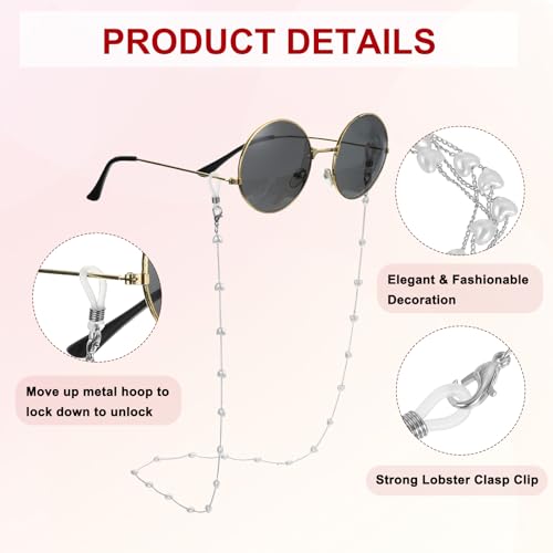 Image of uxcell Beads Eyeglass Chain, Pearl Glasses Strap Eyewear Retainer Chain Around Neck Sunglass Holder for Girls Women