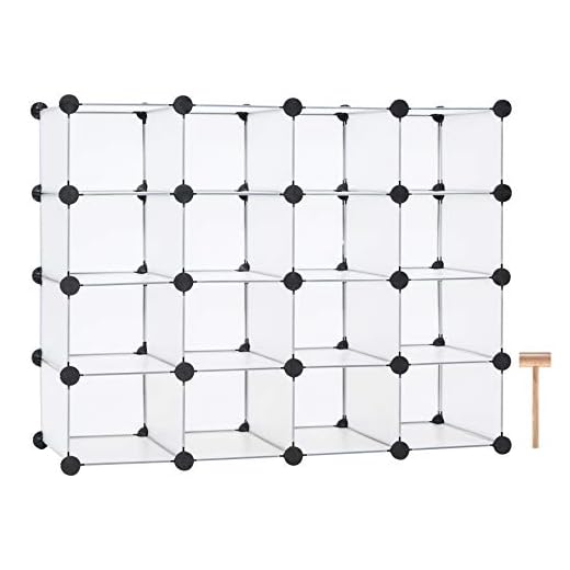 C&AHOME Plastic Shoe Rack,16-Cube Modular Shoes Storage Stand, Multifunction Closet Cabinet, Stackable Shoe Organizer for Bedroom Doorway Entryway Hallway, 36" L × 14.2" W × 28" H White SRP15A