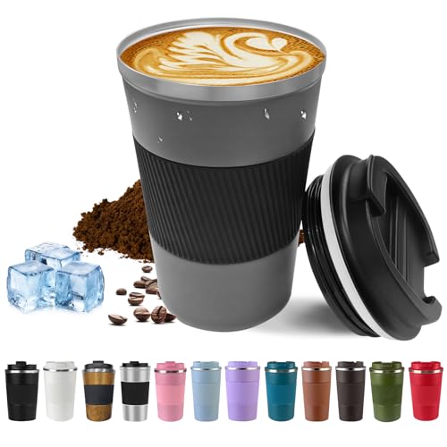 Image of Vacuum Insulated Stainless Steel Travel Coffee Mug,Leak Proof Cup with Lid | 304 stainless steel mug with vacuum insulation, leak proof lid, silicone grip and car cup holder friendly design