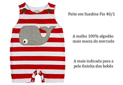 Macacão Bebê Sem Manga Listrado Kit 2 Peças Baleia e Tubarão - Branco M