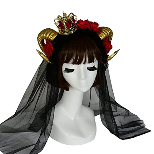 Serre-tête en corne gothique avec voile de fleur pour déguisement Halloween et photo