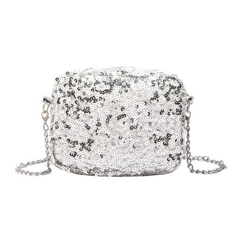 Greabuy Bolsos de hombro para mujer, bolso cruzado elegante con lentejuelas, bolso de noche para mujer, bolso de hombro y bolso cruzado de cadena con correa de cadena, Silver