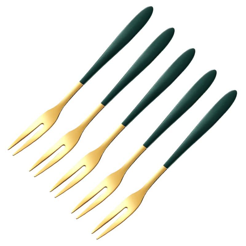 SIYANSHU Fruit Appetizer Polished Dessert Salad Stainless Steel Food Grade Dinner Spoon Tasting Portable Cocktail Travel Forks For Party Banquet Cocktail Green 2 Piece