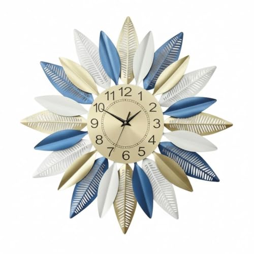 Image of European Style Luxury Analog Metal Build Design Decorative Wall Clock Perfect for Home and Office /Hotel /Restaurant /Living Room Decoration /Durable /Aesthatic Looks (Blue Petal Clock)