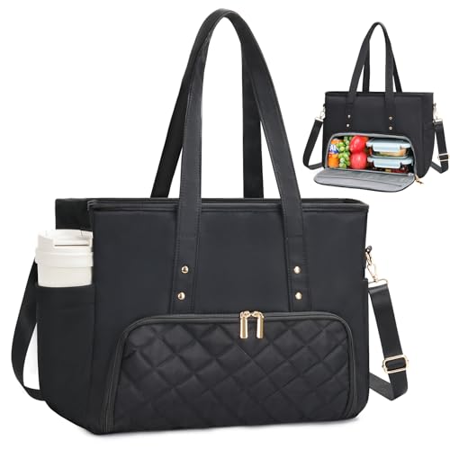 Jetviivid Laptop Tote Bag with Insulated Lunch Compartment, 15.6 Inch Work Bag Computer Handbag for Women, Lunch Tote for Office,Work, Nurse, Teacher, College, Casual,Travel, Black