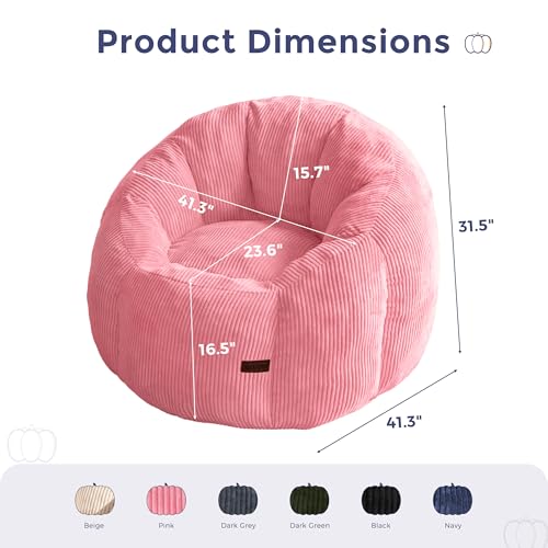 Image of MAXYOYO Giant Bean Bag Chair, Pumpkin-Shaped Bean Bag Sofa, Oversized Boneless Couch Sofa in a Box, Comfy and Lazy Lounge Chair for Dorm, Living Room, Pink
