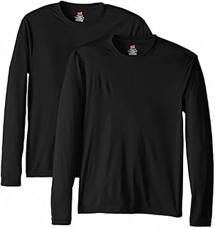 Hanes Men's Long Sleeve Cool Dri T-Shirt UPF 50+, Large, 2 Pack ,Black
