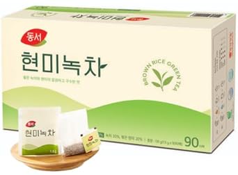 Dongsuh Brown Rice Green Tea 90 Tea Bags Korean Roasted Brown Rice & Green Tea Blend for Smooth, Nutty Flavor Caffeine Light & Antioxidant Rich Made in Korea I DAHLORE