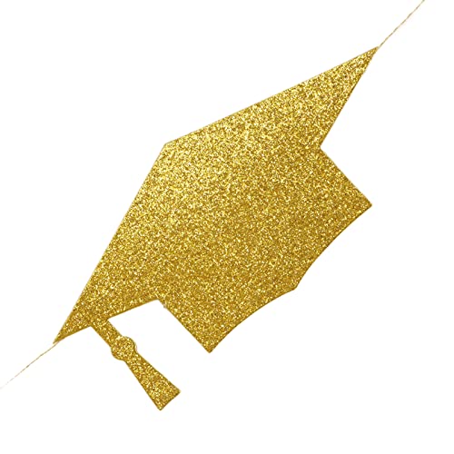 Banner de Chapéu de Formatura Ecológico de 4 Peças Com Glitter Preto e Dourado para Decorações de Fe