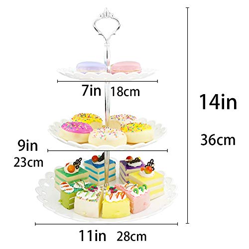 Lionwei Lionweli 3-Tier White Silver Plastic Dessert Stand Pastry Stand Cake Stand Cupcake Stand Holder Serving Platter For Party Wedding Home Decor-Large #TOP1