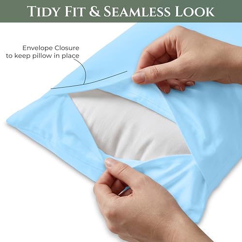 Image of Royale Linens 100% Cotton Pillow Cases Standard Size Set of 2 - Percale Pillowcase - Blue Pillow Cases Soft Cooling & Breathable Hotel Cotton Pillowcases, Fits Standard Pillows (20 inchx26 inch, Lake Blue)