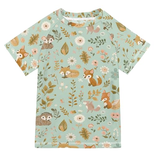 Cute Small Animals Kids Bathing Suits Girls Sun Protection Athletic Shirt Swimwear Beach Tops 3T