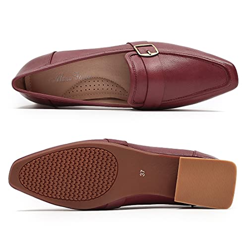 Image of Mona flying Women's Leather Square Toe Penny Loafer Slip on Office Flats