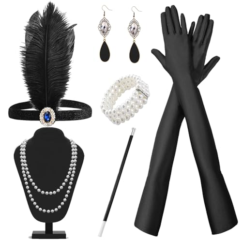YOWOSHE 6 peças acessórios anos 20 mulheres, 20 s acessórios Charleston para mulher, Great Gatsby Accessories Set, adequado para carnaval mascarado Halloween Natal