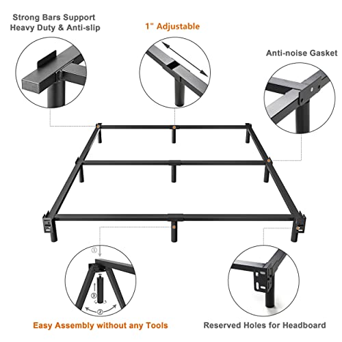Realuson Basics Metal Bed Frame Queen Size,7 Inch Low To Ground Bed Base 9-Leg Support For Box Spring And Mattress,Heavy Duty Sturdy Black Bedframe,Tool-Free Easy Assembly #TOP4