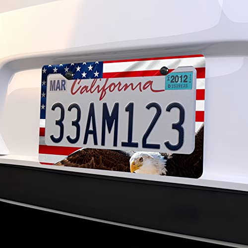 Smoaffly License Plate Frame,Eagle American Flag Tag Decorative Aluminum Metal Cover For Women,U S Canada Standard,Auto Vehicle Accessories 2 Holes With Screw Caps—12X6 Inch #TOP6
