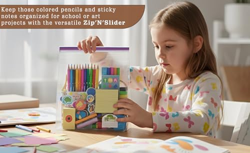 Shalimar Zip 'N' Slider (Press Fit) Bags | Medium (24.5 cm X 28 cm) | Pack of 15 Bags | Ziplock/Multi-Purpose Storage Bag | Reusable & Reclosable with Double Lock | Color - Natural