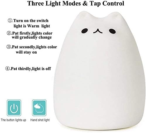 Miniatura 3 de Linda luz nocturna de gatito, lámpara de noche de gato de silicona con sensor táctil, portátil, cambio de color, brillante, suave, lindo, Navidad,