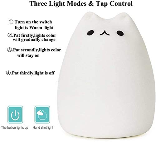Lámpara de noche de silicona con sensor táctil - Gato miniatura 3