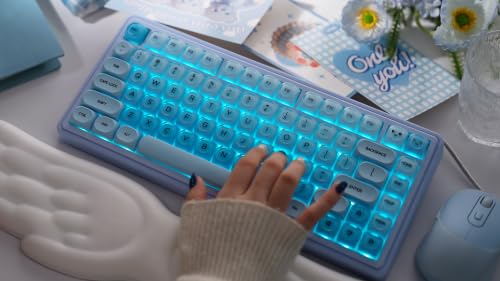 Image of ZORNHER UR82 Wireless Foundation Mechanical Keyboard,75% Creamy Keyboard,Cute Gaming Keyboard,Jelly Crystal Gradient Keycaps,Hot Swappable,RGB Backlit,for Mac Windows,BT5.0 /USB-C /2.4GHz,Ice Blue