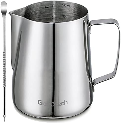 Milk Frothing Pitcher Latte Cup - Stainless Steel Pitcher Latte Art Espresso Machine Accessories Steaming Pitcher Cappuccino Coffee Milk Frother Cups 12 Oz (350ml)…