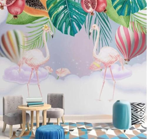 Tzxztt Elegante Planta Hoja Verde Flamingo Globo Aerostático Moderno Papel Pintado 3D Seda Texturizada Primera Calidad Neutros Material Ideal Para SalóN Dormitorio-300cm×210cm