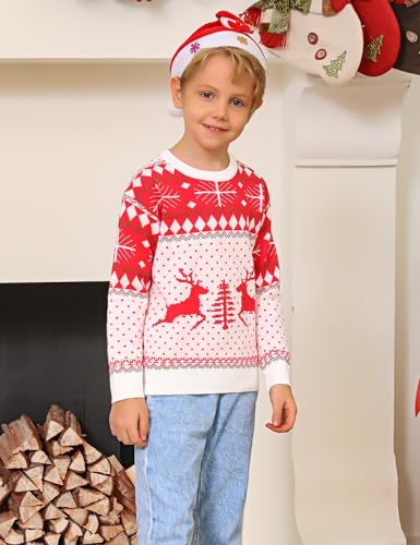 Image of Totatuit Family Matching Christmas Sweater Round Neck Reindeer Snowflakes Ugly Knitted Sweater Pullover for Men Women