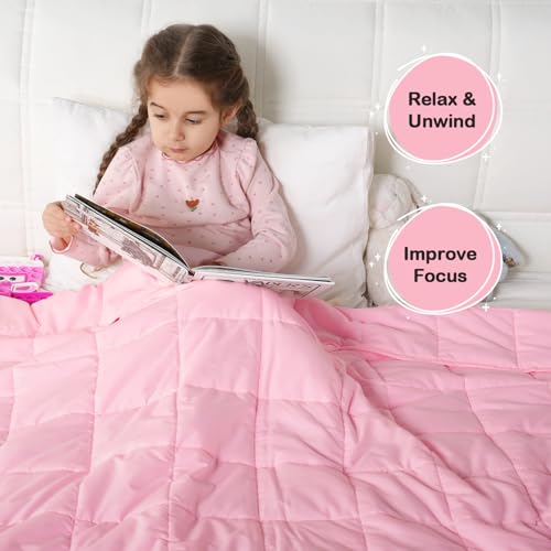 Kivik Weighted Blanket 7 lbs, 41" x 60" Pink Weighted Blankets for Small Single/Twin Size Bed, All-Season Breathable Soft Heavy Blanket for Travel, Calming & Sleep, Washable