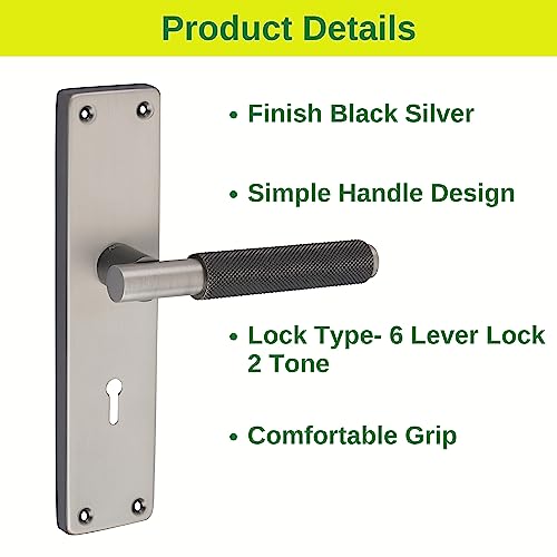 Image of Atom 8 Inch Heavy Duty Mortise Door Lock for Bedroom, Living Room, Main Door, Black-Silver Finish | 3 Keys | 6 Lever Double Stage Lockset for House Hotel Office (MIA-D-KY)