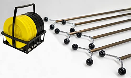 Allen Shuffleboard Family Shuffleboard Set With 6 Cues (4-Adult 75" & 2-Kid 48") + Set Of 8 Regulation 6" Shuffleboard Discs With Carrier #TOP6