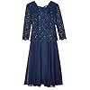 Alex Evenings Women's Tea Length Sequin Mock Dress (Petite and Regular), Navy, 12