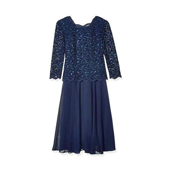 Alex Evenings Women's Tea Length Sequin Mock Dress (Petite and Regular), Navy, 12