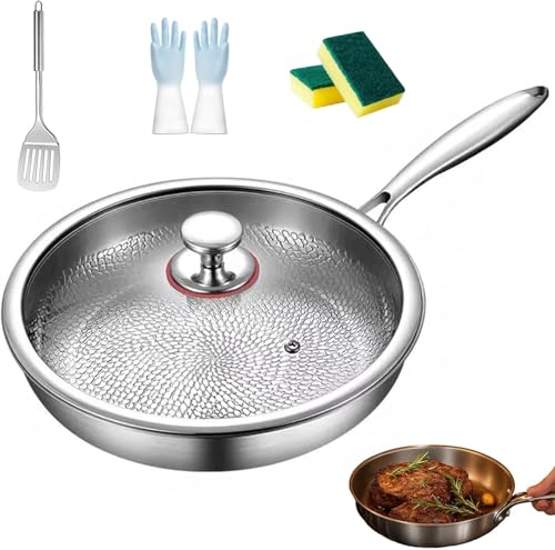 Sartén con Martillo De Titanio con Tapa, Antiadherente Y Utensilios De Cocina Resistentes A Los Scratch, Distribución De Calor Uniforme Ultra Duradera para Una Perfección 30 cm/11.81 Inch