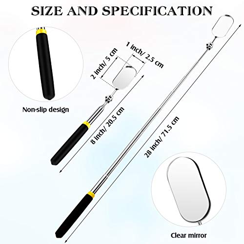 image for Maitys 2 Pcs Telescoping Inspection Mirrors Extend up to 28 Inch Eyela