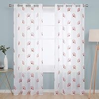 Deconovo Embroidered Dandelions Linen Effect Sheer Curtains Eyelets Rings Top Voile Curtains Super Soft Curtains for Doors 55 x 102 Inch Orange Set of 2