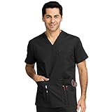 Med Couture Men's 'MC2' Red Alert Tactical Multi-Pocket Scrub Top, Black, Medium