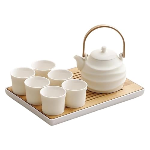 Movni ポータブル耐熱茶器セット クリーミースタイル 6人用 蓄水・収納・軽量 簡約スタイル 家庭や来客に適している