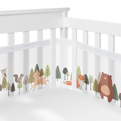 Sweet Jojo Designs + BreathableBaby Woodland Animals Boy, Girl, Unisex/Gender Neutral Breathable Mesh Crib Liner Baby and Infant - Green, Watercolor, Forest Animal Friends, Bear, Deer, Woodsy Pals