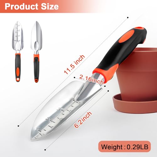 image for MECHEER Garden Shovel Trowel Garden Tool with Measurement Mark, Heavy 